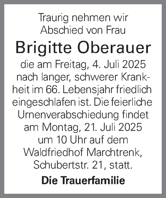 Traueranzeige von Brigitte Oberauer von OÖNachrichten