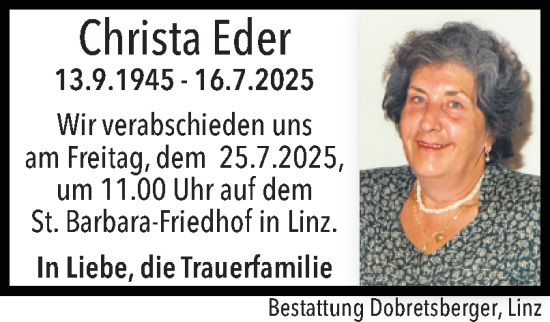 Traueranzeige von Christa Eder von OÖNachrichten