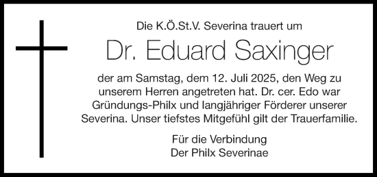 Traueranzeige von Eduard Saxinger von OÖNachrichten
