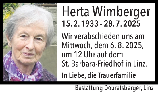 Traueranzeige von Herta Wimberger von OÖNachrichten