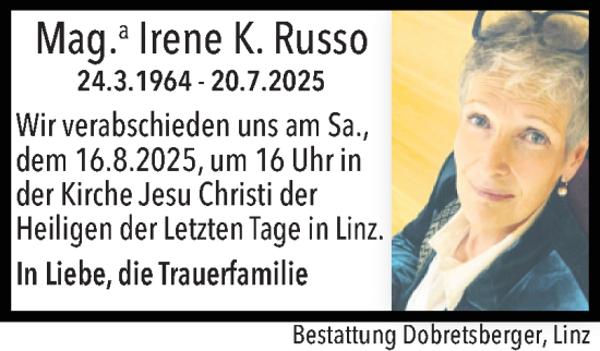 Traueranzeige von Irene Russo von OÖNachrichten