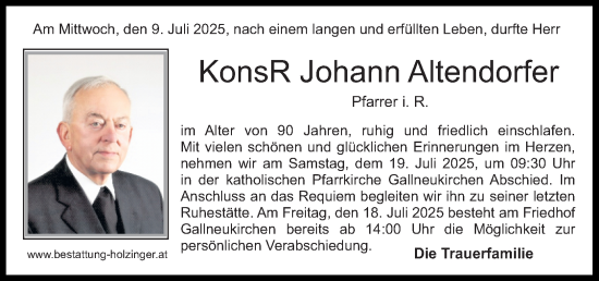 Traueranzeige von Johann Altendorfer von OÖNachrichten
