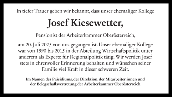 Traueranzeige von Josef Kiesewetter von OÖNachrichten