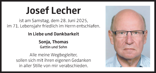 Traueranzeige von Josef Lecher von OÖNachrichten