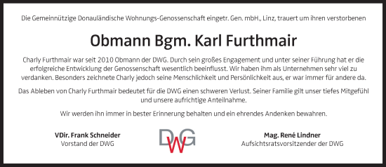 Traueranzeige von Karl Furthmair von OÖNachrichten