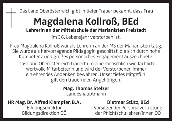 Traueranzeige von Magdalena Kollroß von OÖNachrichten