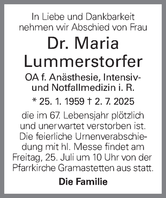 Traueranzeige von Maria Lummerstorfer von OÖNachrichten