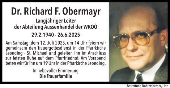 Traueranzeige von Richard Obermayr von OÖNachrichten