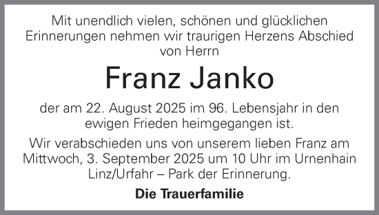 Traueranzeige von Franz Janko von OÖNachrichten