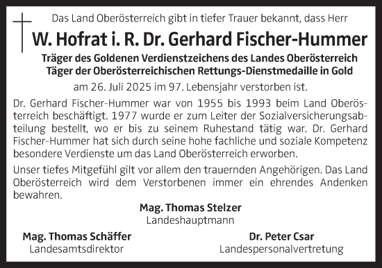 Traueranzeige von Gerhard Fischer-Hummer von OÖNachrichten