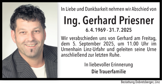Traueranzeige von Gerhard Priesner von OÖNachrichten