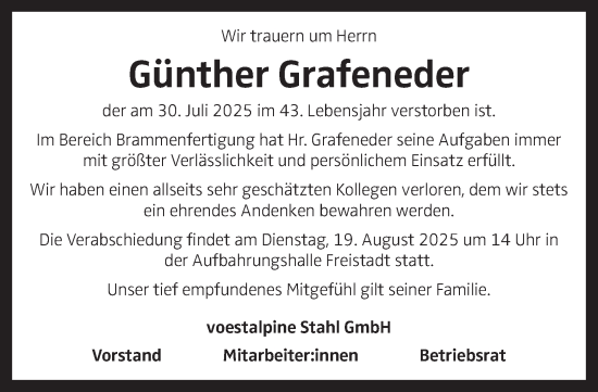Traueranzeige von Günther Grafeneder von OÖNachrichten