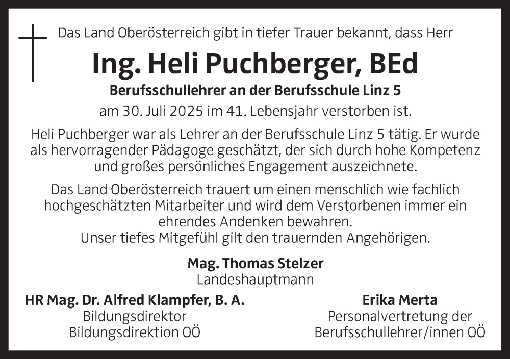  Traueranzeige für Heli Puchberger vom 09.08.2025 aus OÖNachrichten