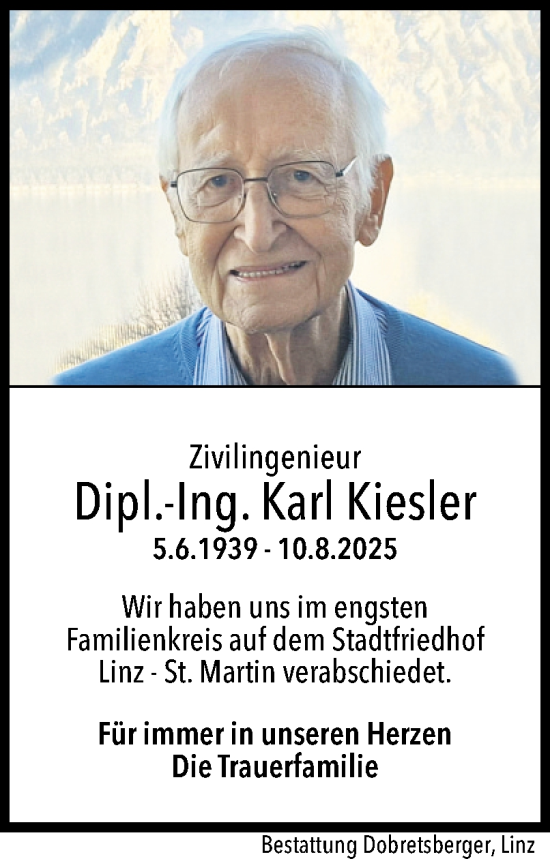 Traueranzeige von Karl Kiesler von OÖNachrichten