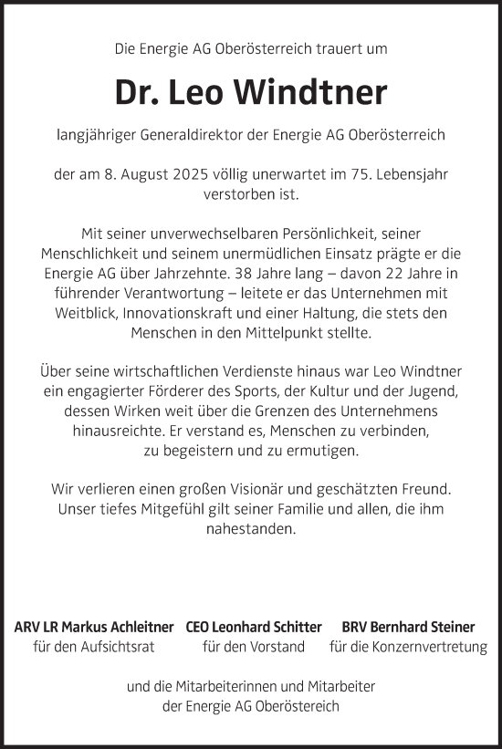 Traueranzeige von Leo Windtner von OÖNachrichten