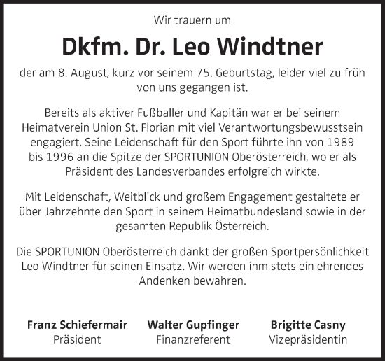 Traueranzeige von Leo Windtner von OÖNachrichten