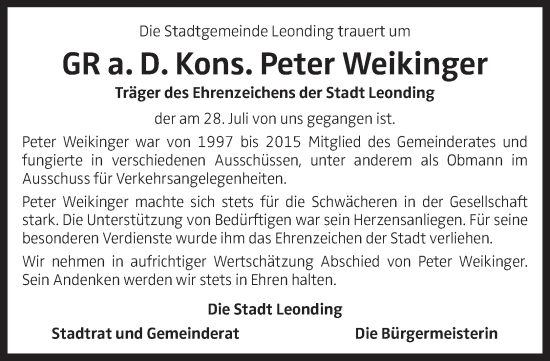 Traueranzeige von Peter Weikinger von OÖNachrichten