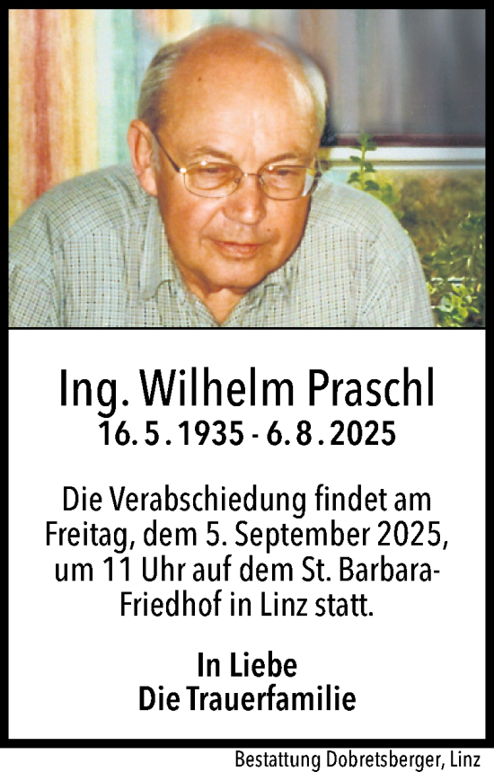 Traueranzeige von Wilhelm Praschl von OÖNachrichten