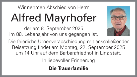 Traueranzeige von Alfred Mayrhofer von OÖNachrichten