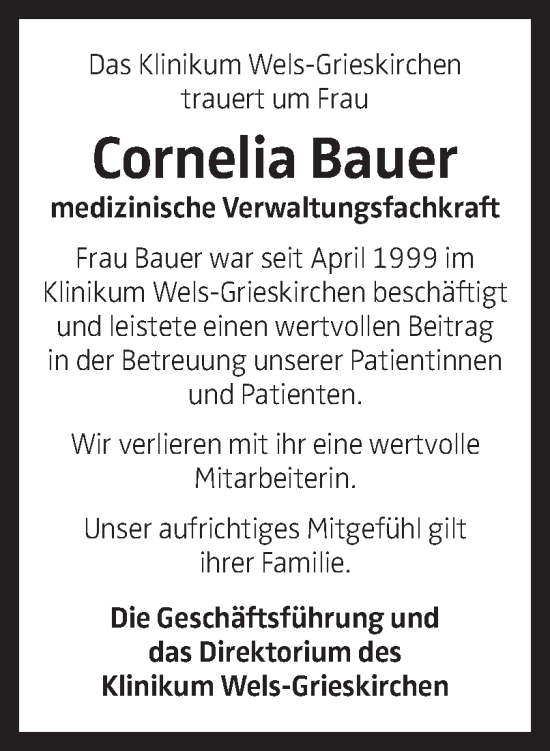 Traueranzeige von Cornelia Bauer von OÖNachrichten