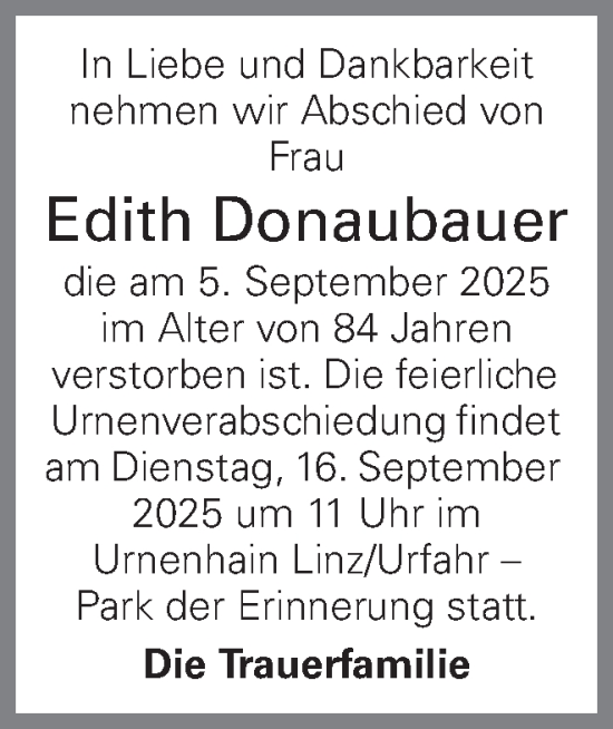 Traueranzeige von Edith Donaubauer von OÖNachrichten