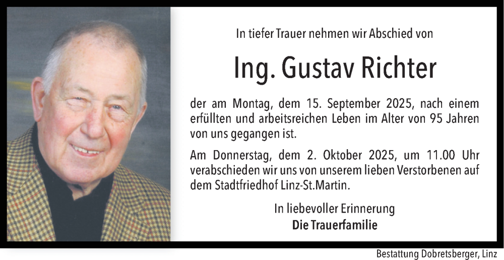  Traueranzeige für Gustav Richter vom 27.09.2025 aus OÖNachrichten