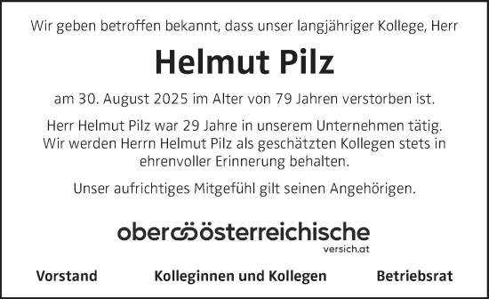 Traueranzeige von Helmut Pilz von OÖNachrichten