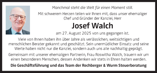 Traueranzeige von Josef Walch von OÖNachrichten