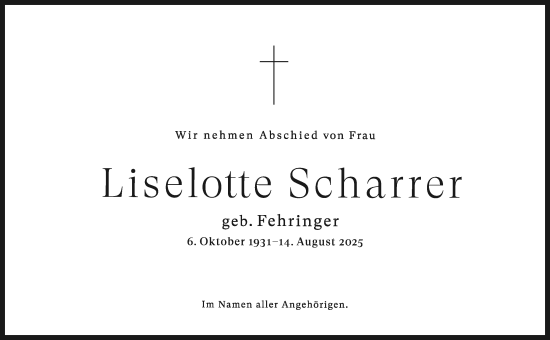 Traueranzeige von Liselotte Scharrer von OÖNachrichten