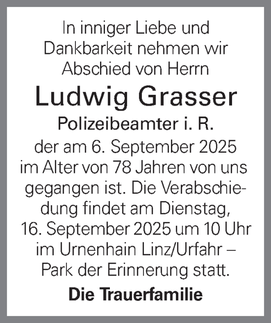 Traueranzeige von Ludwig Grasser von OÖNachrichten