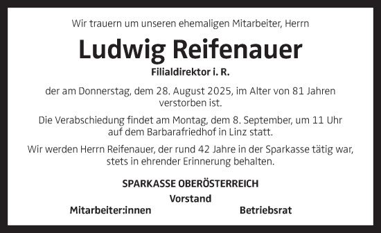 Traueranzeige von Ludwig Reifenauer von OÖNachrichten