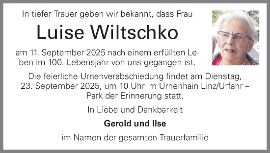 Traueranzeige von Luise Wiltschko von OÖNachrichten