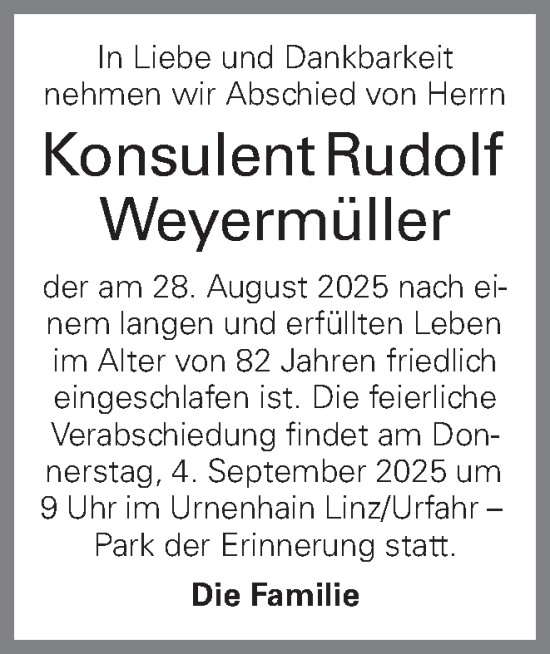 Traueranzeige von Rudolf Weyermüller von OÖNachrichten