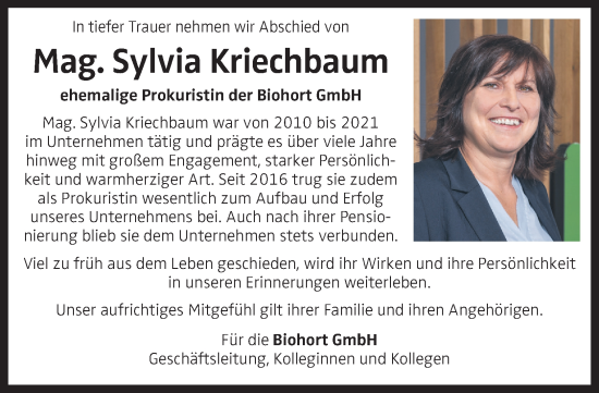 Traueranzeige von Sylvia Kriechbaum von OÖNachrichten