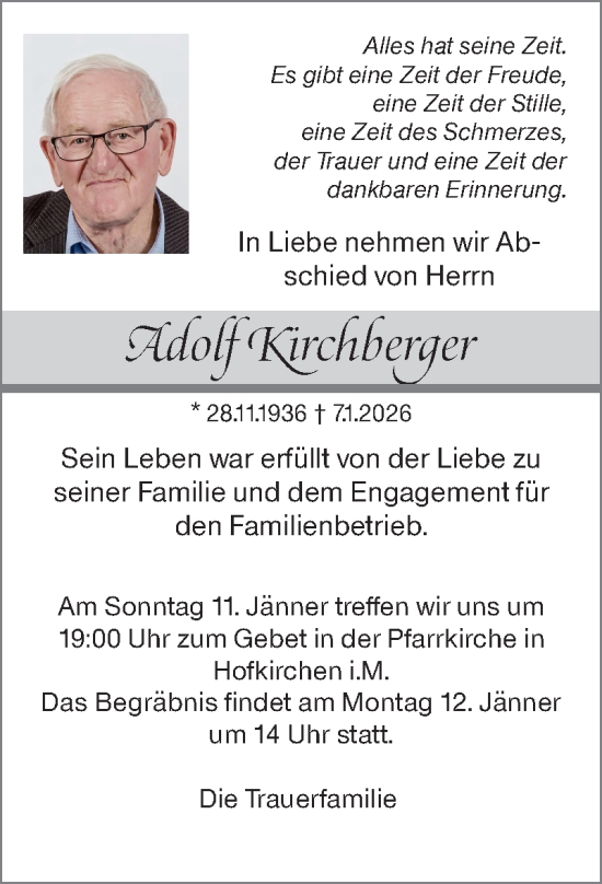 Traueranzeige von Adolf Kirchberger von OÖNachrichten