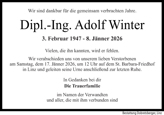Traueranzeige von Adolf Winter von OÖNachrichten