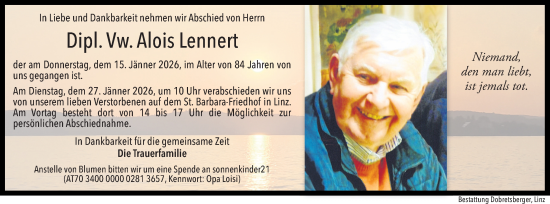 Traueranzeige von Alois Lennert von OÖNachrichten