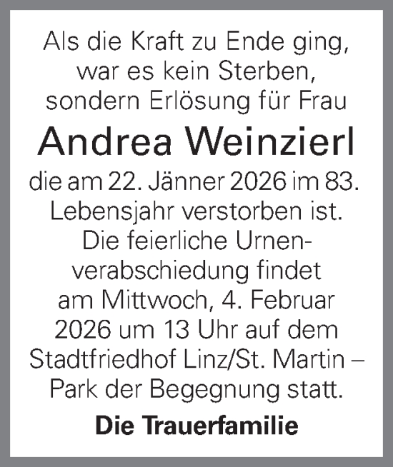 Traueranzeige von Andrea Weinzierl von OÖNachrichten