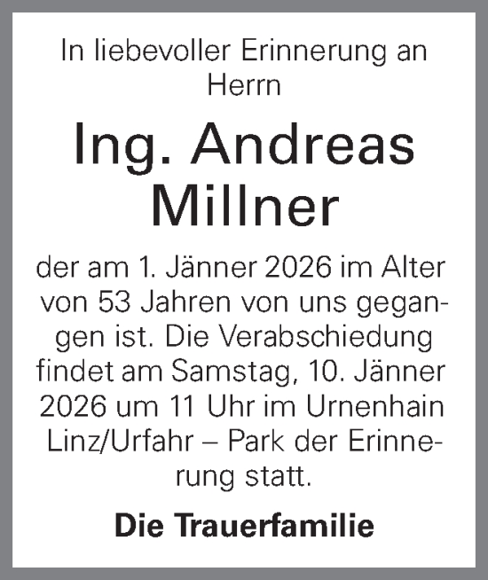 Traueranzeige von Andreas Millner von OÖNachrichten