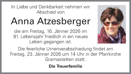 Traueranzeige von Anna Atzesberger von OÖNachrichten