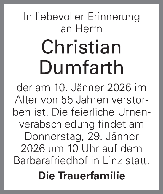 Traueranzeige von Christian Dumfarth von OÖNachrichten