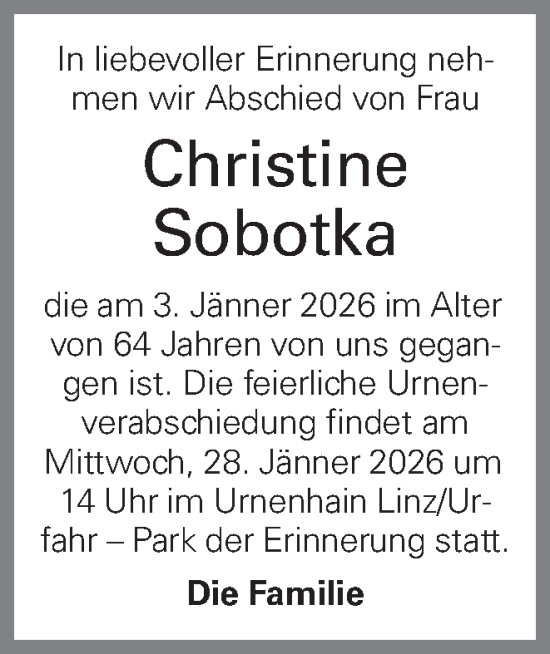 Traueranzeige von Christine Sobotka von OÖNachrichten