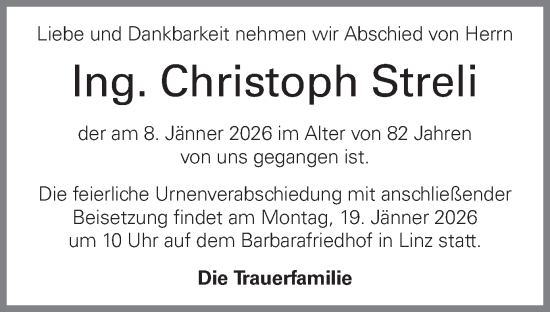 Traueranzeige von Christoph Streli von OÖNachrichten