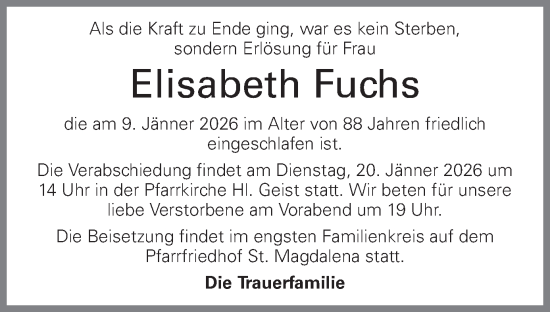 Traueranzeige von Elisabeth Fuchs von OÖNachrichten
