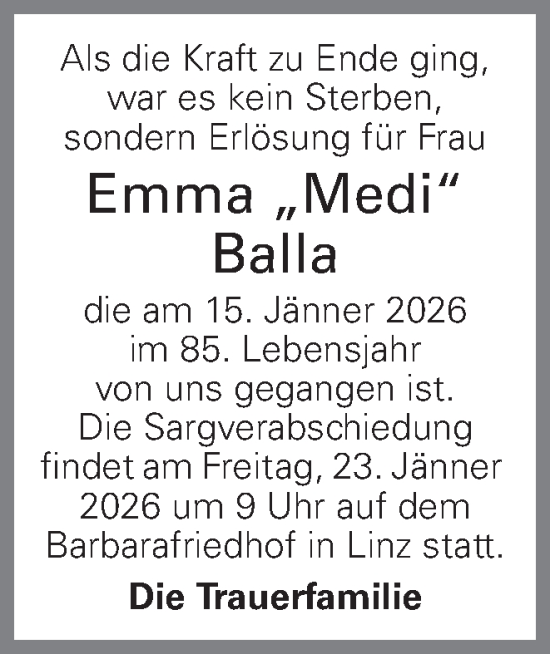 Traueranzeige von Emma Balla von OÖNachrichten