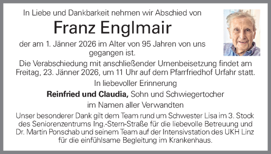Traueranzeige von Franz Englmair von OÖNachrichten