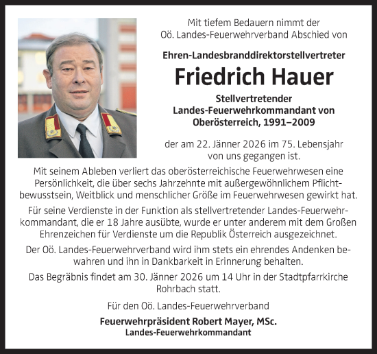 Traueranzeige von Friedrich Hauer von OÖNachrichten