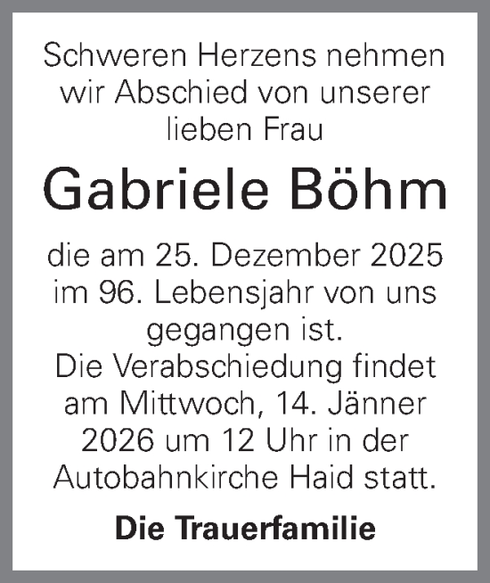 Traueranzeige von Gabriele Böhm von OÖNachrichten