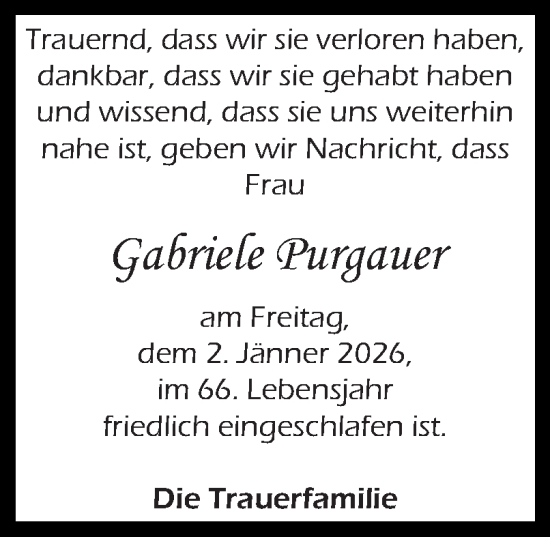 Traueranzeige von Gabriele Purgauer von OÖNachrichten