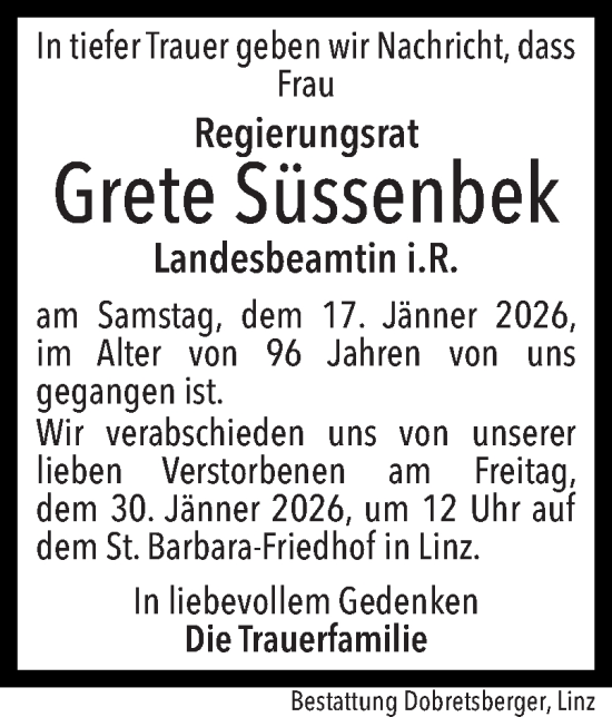 Traueranzeige von Grete Süssenbek von OÖNachrichten